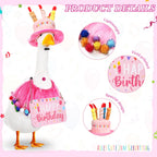 Memorywuu Happy Birthday Porch Goose Outfit Lawn Goose Cloth Costume for 23" Cement Plastic Patio Yard Statue Outdoor(Pink,Tutu Skirt)