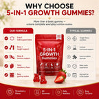 BERSEG 5-in-1 Growth Gummies, Supports Natural Height & Bone Development with Essential Amino Acids & D3, K2, Delicious Strawberry Flavor, 60-Count
