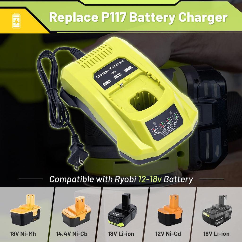 Upgraded 3.8Ah P102 Replacement for Ryobi 18V Battery and Charger Combo Lithium ion Compatible with Ryobi 18V ONE + Battery P108 P103 P104 P105 P107 P109 P122 Cordless Power Tools & Charger P117 P118