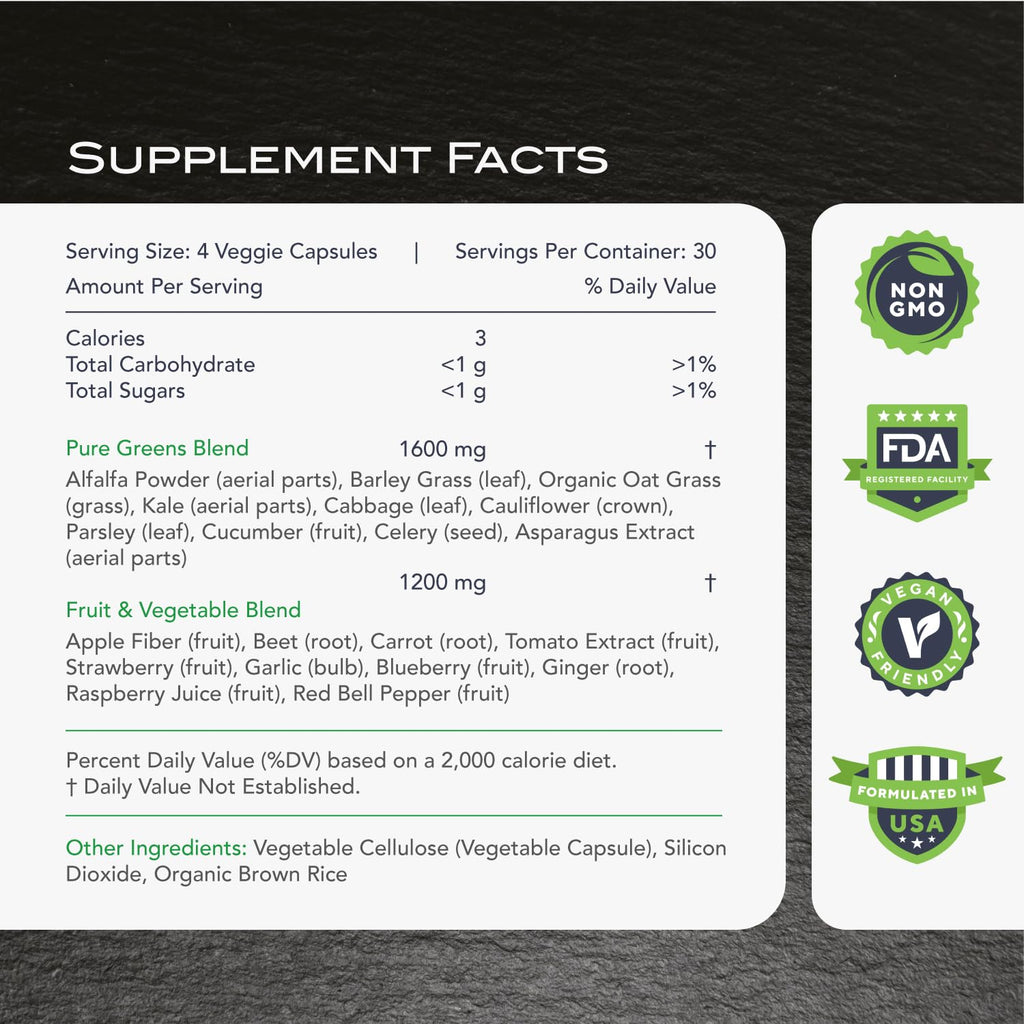 KaraMD Pure Nature | Greens, Fruit and Veggies Supplement | Vitamins, Fiber & Antioxidants | 20 Fruits and Vegetables Supplements for Energy & Digestion | Gluten Free & Vegan Friendly (4-Pack)