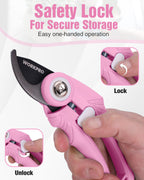 2-Pack 6.9" Garden Pruning Shears, Bypass & Straight Garden Scissors, Pink
