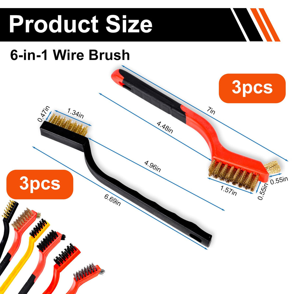 Wire Brush Set, 6 Pcs Professional Wire Brushes for Cleaning Rust