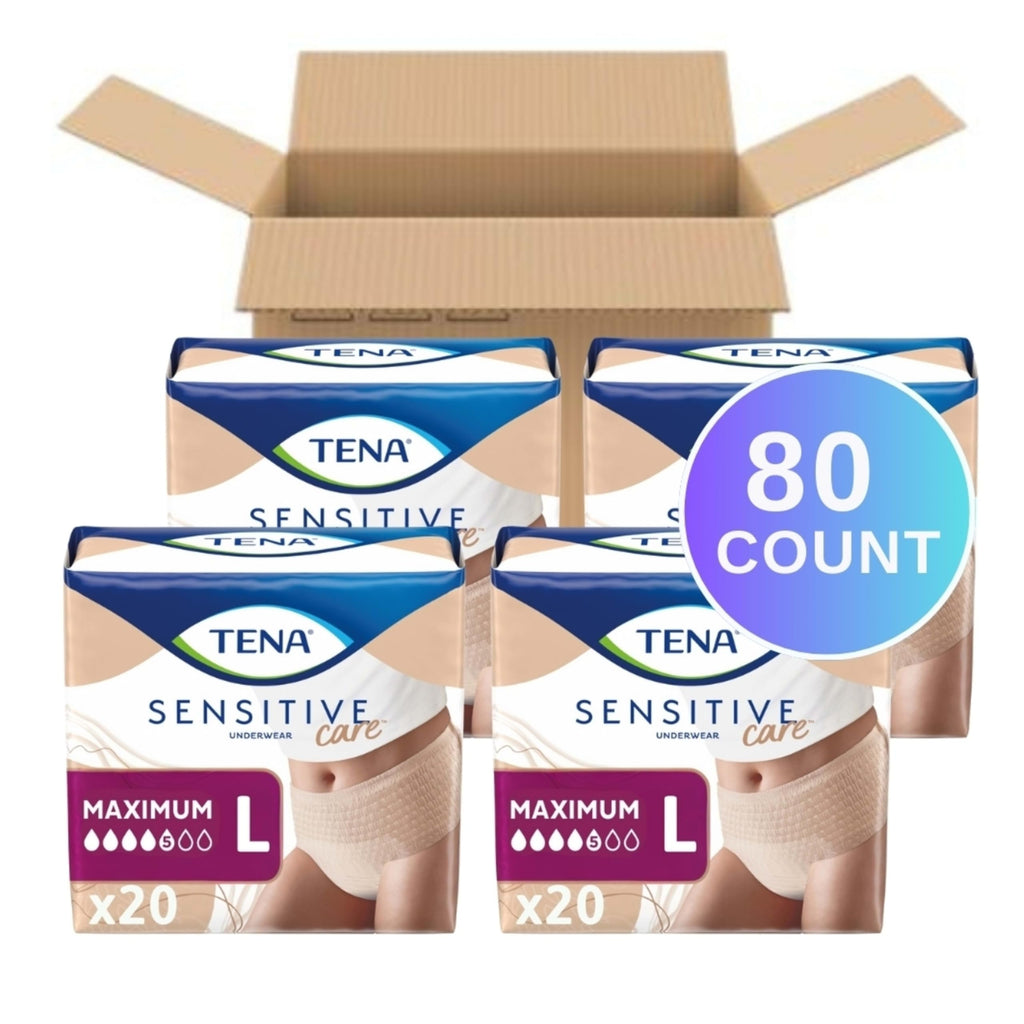 Tena Sensitive Care Adult Incontinence Underwear for Women, Maximum, L, 80 Count (Waist Size 34in-44in)