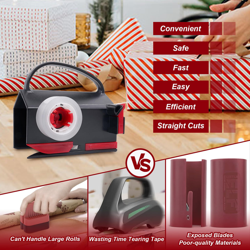 2-in-1 Wrapping Paper Cutter & Tape Dispenser, with 4 Tapes & 2 Blades ﻿ ﻿