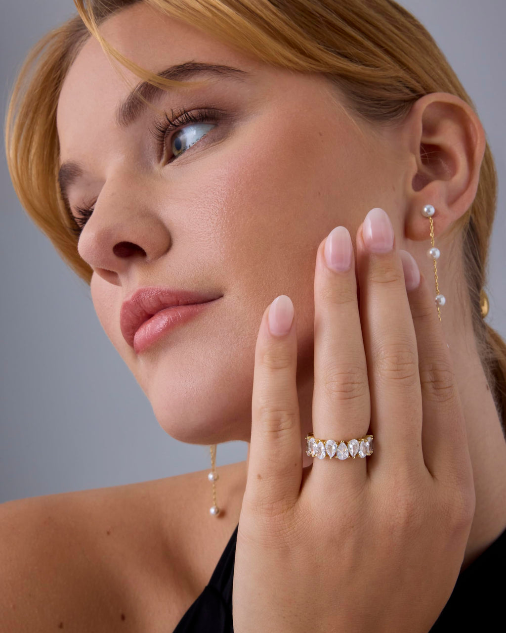 PAVOI 14K Yellow Gold Plated Pear Love Eternity Rings