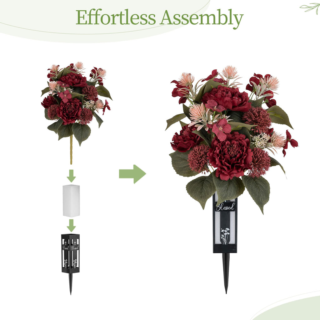 Memobloom Cemetery Flowers for Fall Grave Decorations: 2 Pcs, Red