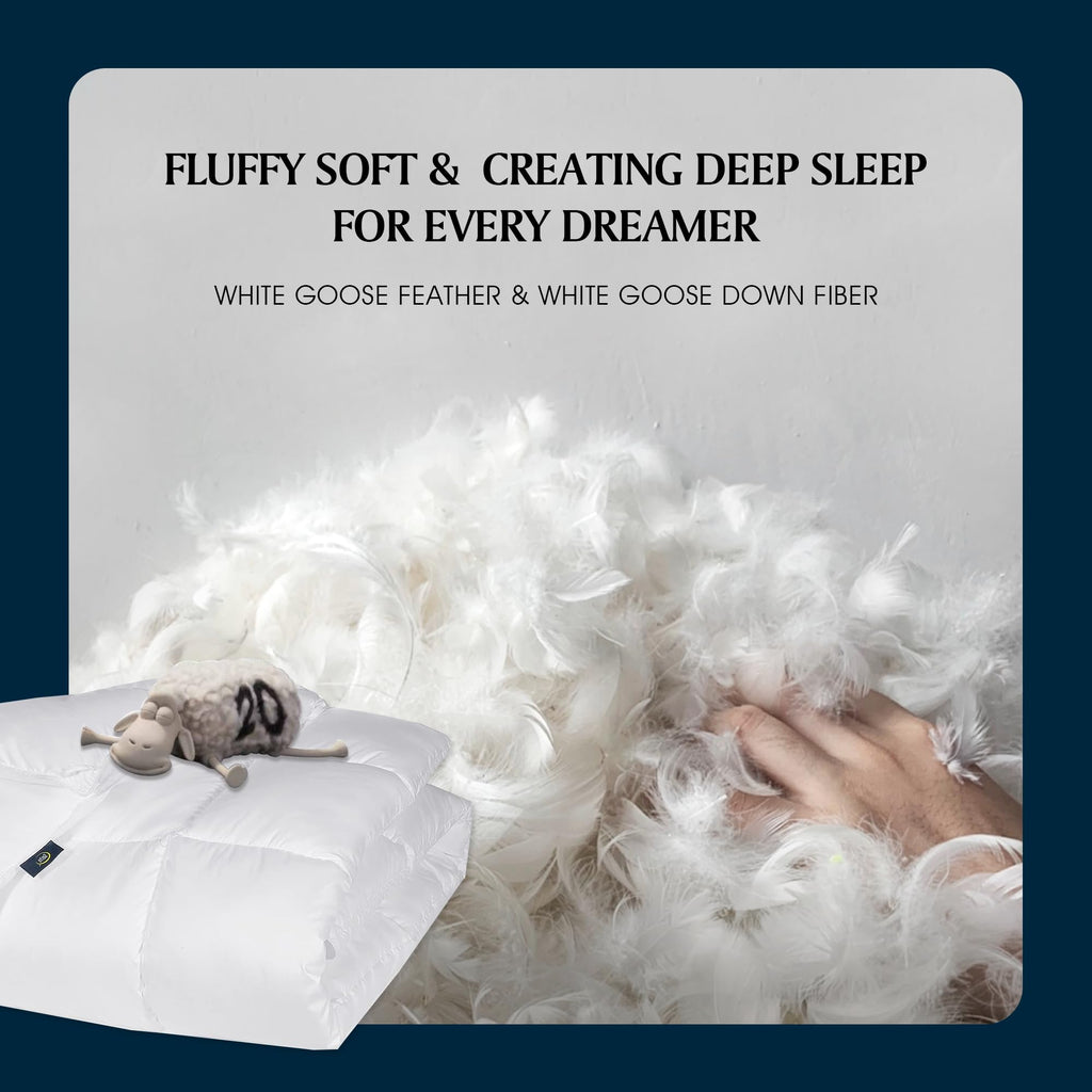 Serta Goose Feather Down Fiber Comforter Queen Size - 100% Cotton Cover Duvet Insert - Hotel Luxury Hypoallergenic Bedding Comforter All Season Medium Warmth 90 x 90 Inch White