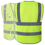 JKSafety 9 Pockets Class 2 High Visibility Zipper Front Safety Vest With Reflective Strips, Yellow Meets ANSI/ISEA Standards (3X-Large-150-Yellow)
