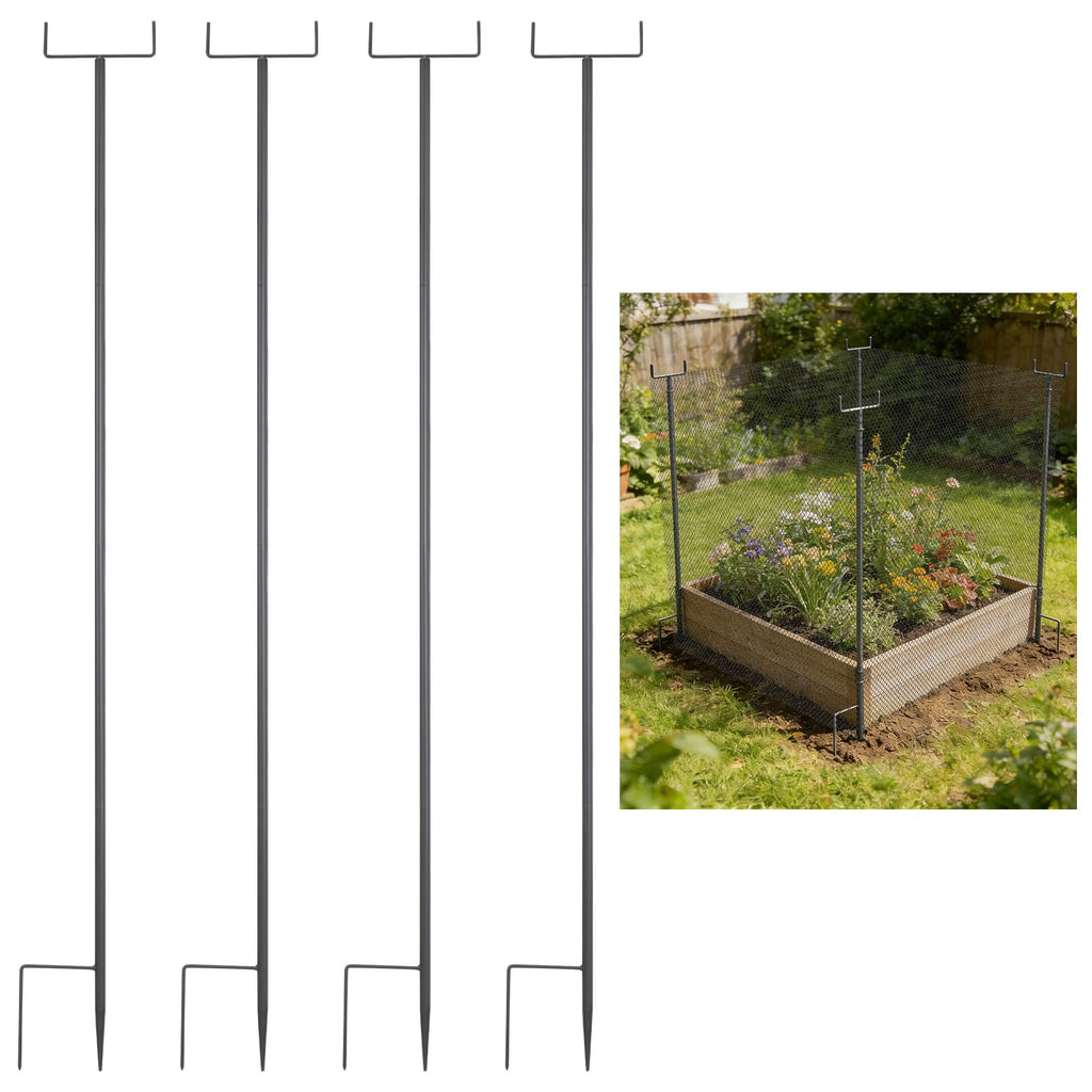 HFYZZ 4Pack 78.7 Inch Metal Garden Netting Support Stakes, Heavy Duty Rustproof Black Coated Steel Frame for Garden Fencing, Lawn Plant Support Pole for Blueberry Garden Bed Plant Crop Protection