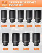 DAYUAN 9 Pcs Axle Nut Hub Impact 1/2" Drive Socket 29 30 31 32 33 34 35 36 38mm Socket Set