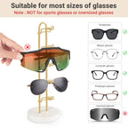 Mkono Sunglasses Organizer Glasses Holder Stand Sunglass Storage Eyeglasses Rack Metal Frame with Wood Base for 5 Pairs of Eyewear Display for Table Desk Countertop Dresser Bedroom, Set of 2, Gold