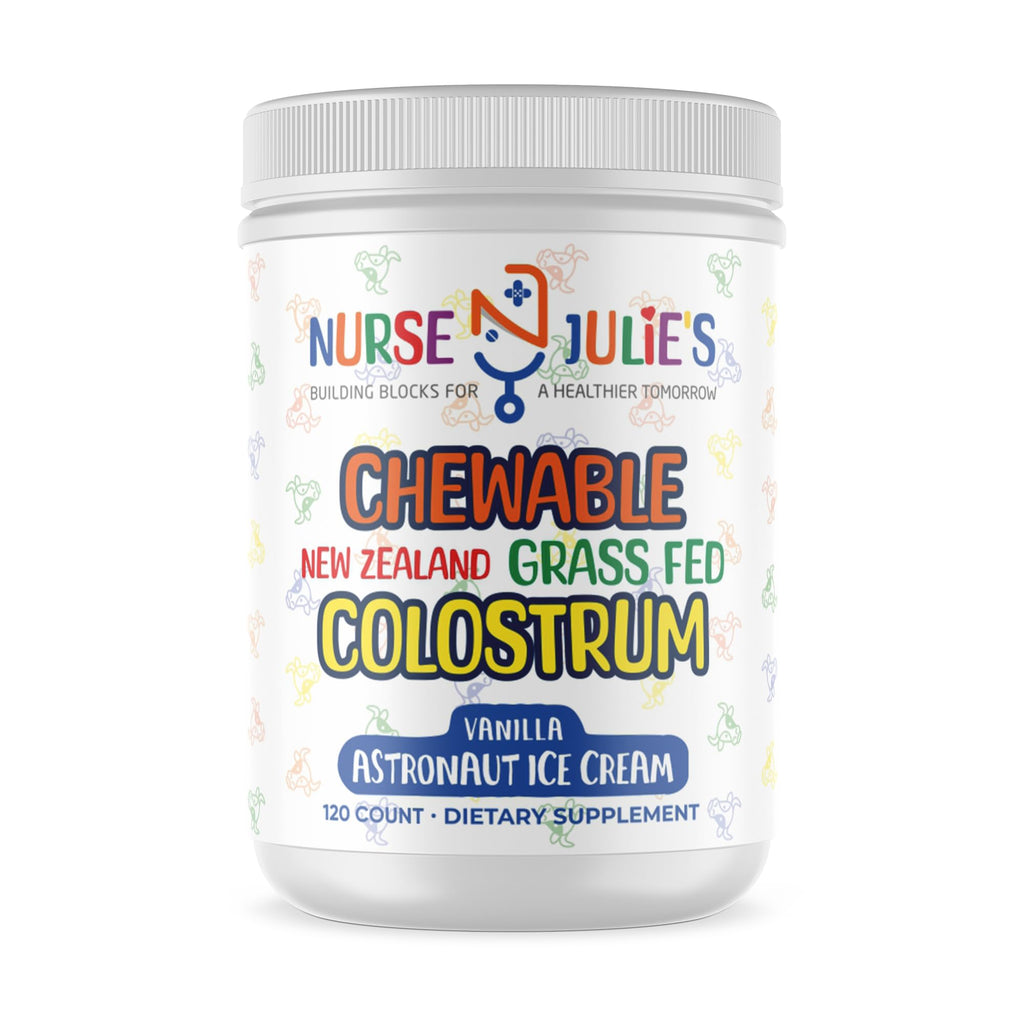 Nurse Julie's Chewable Colostrum for Kids, 120 Count - Easy-to-Chew Children's Tablet for Daily Immune & Gut Support, Grassfed New Zealand Colostrum Pills for Children, No Additives, 2 Month Supply
