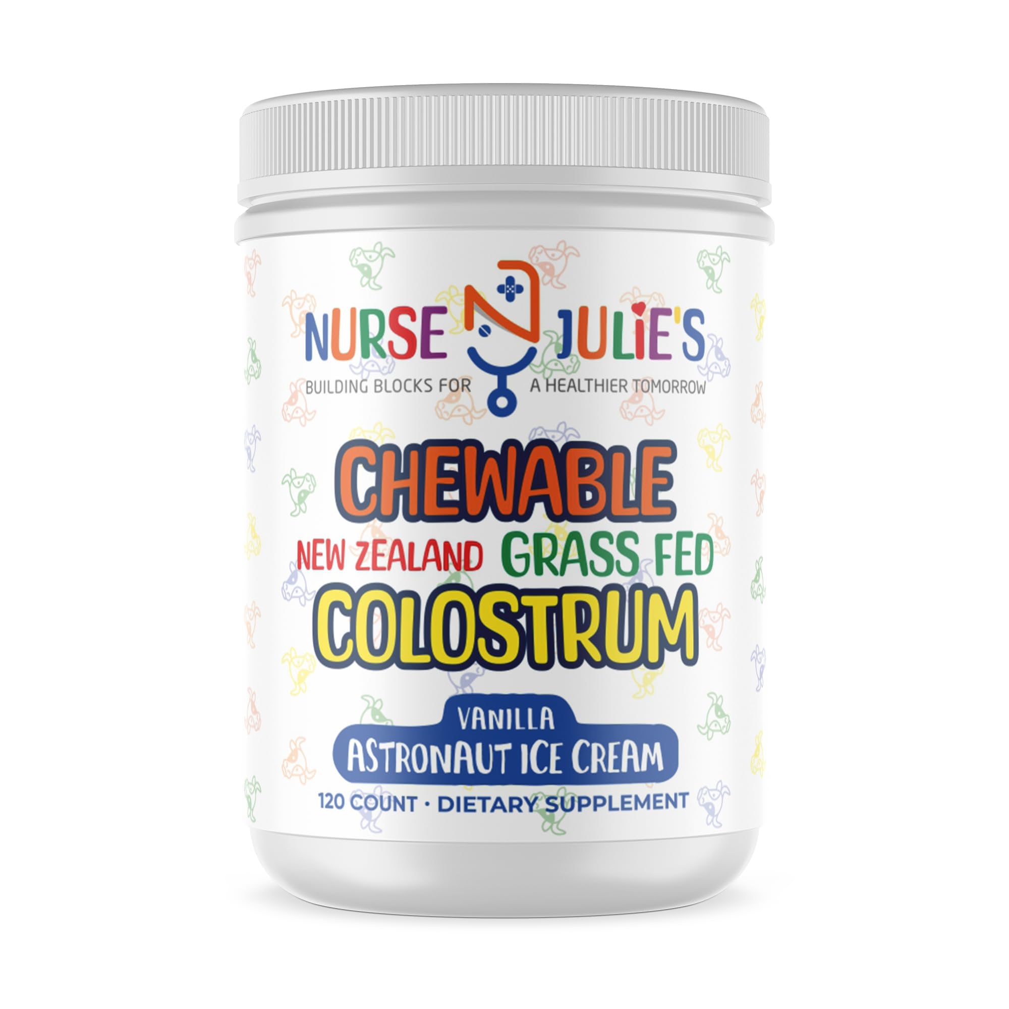 Nurse Julie's Chewable Colostrum for Kids, 120 Count - Easy-to-Chew Children's Tablet for Daily Immune & Gut Support, Grassfed New Zealand Colostrum Pills for Children, No Additives, 2 Month Supply