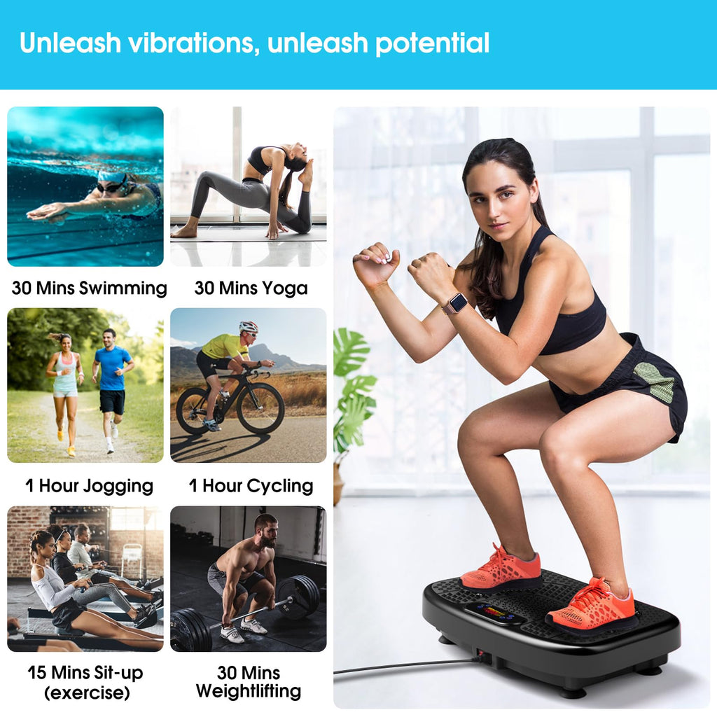 Vibration Plate Exercise Machine with Resistance Bands for Working Out,Softgym Vibration Plate for Foot Massage Power Plate Vibration Platform, Waver Vibration Plate 400 Lbs with Exercise Bands-Black