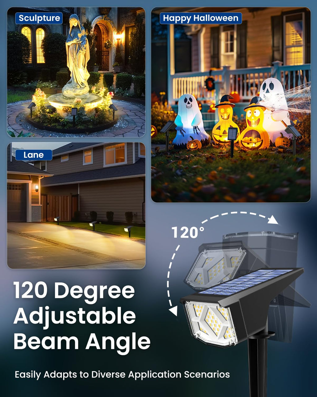 SOLPEX Solar Spot Lights Outdoor Waterproof IP65, Landscape Spotlights Outdoor, Compact Design Spot Lights, Solar Powered Flood Lights for Garden Yard House Pathway Tree Outside, 12 Pack, Warm White