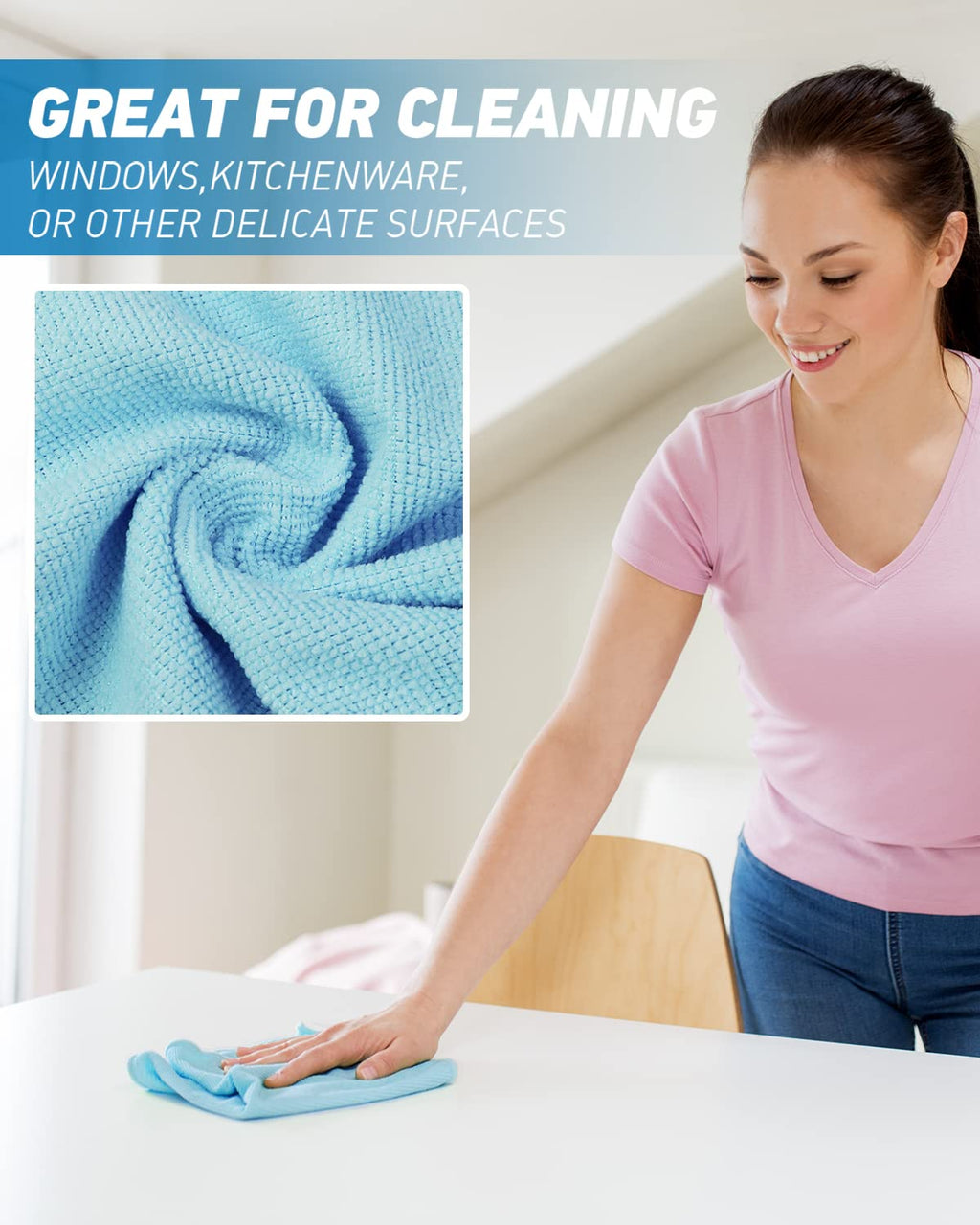 WEAWE Microfiber Cleaning Cloth-24Pcs (13x13 inch) Ultra Soft Highly Absorbent Rags for Housekeeping-Machine Wash (Blue)