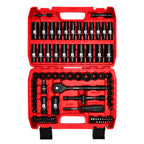 LLNDEI 3/8”Drive Impact Socket Set,Standard SAE(5/16 to 3/4-Inch) Metric Size(8-22mm), 95 Piece, CR-V Steel Deep&Shallow Kit, Adapters, Ratchet Handle, Screwdriver Bit Set, Spark Plug Socket, 6 Point