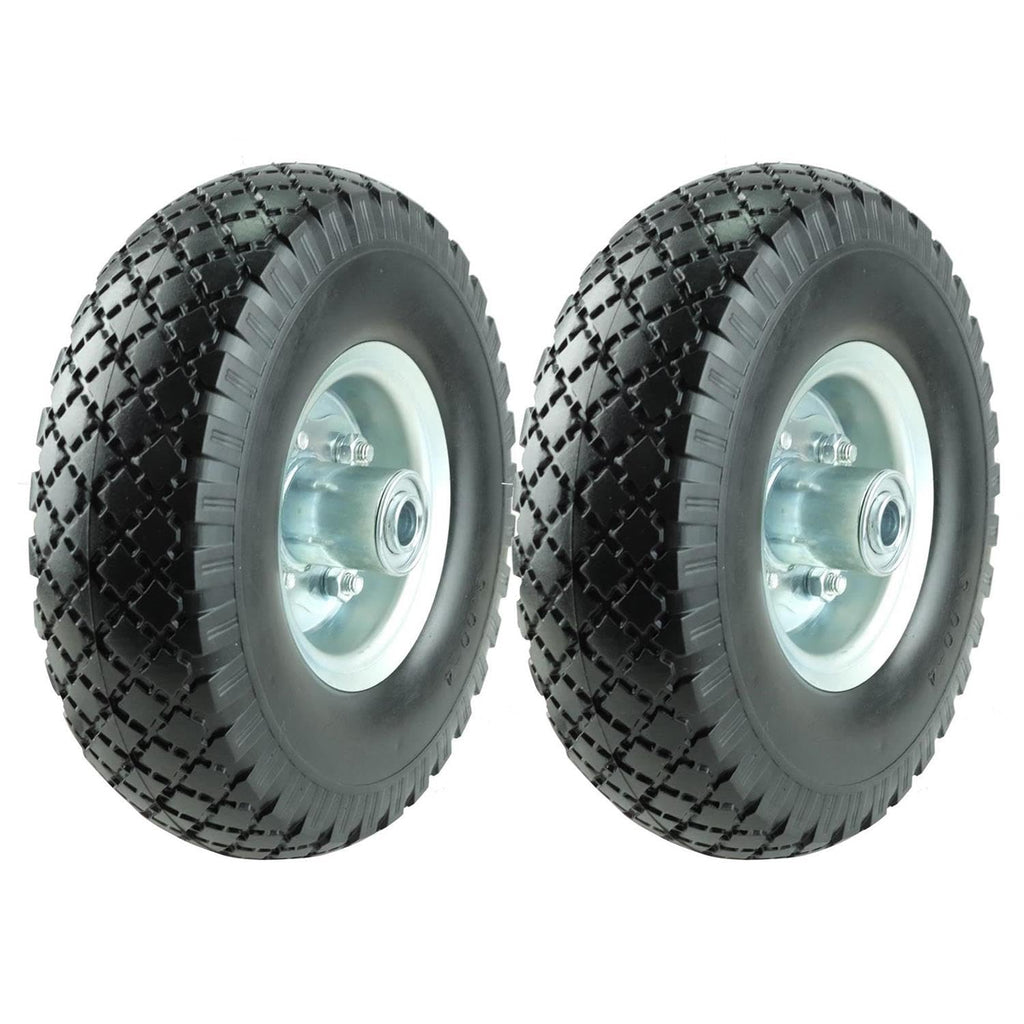 KASTFORCE KF4003 Twin Pack 10-Inch Solid Rubber Tire Wheels Replacement 3.00-4 Tires Wheels Flat Free with 5/8" Bearings 2.15" Offset Hub Perfect for Hand Truck Wheelbarrow Garden Cart Non-Flat