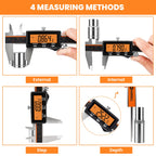 HARDELL Digital Caliper, 6" Rechargeable Caliper Measuring Tool with Large Orange Screen (Non-Backlit), Stainless Steel Digital Micrometer with Auto-Off, Inch/MM/Fraction for DIY/Household/3D-Printing