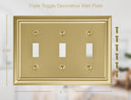 OKAWYC Triple Toggle Light Switch Cover Adler Metal Wall Plate, 2-Pack Brushed Brass 3 Gang, for Light Switch Cover Decorative Wallplate, Durable