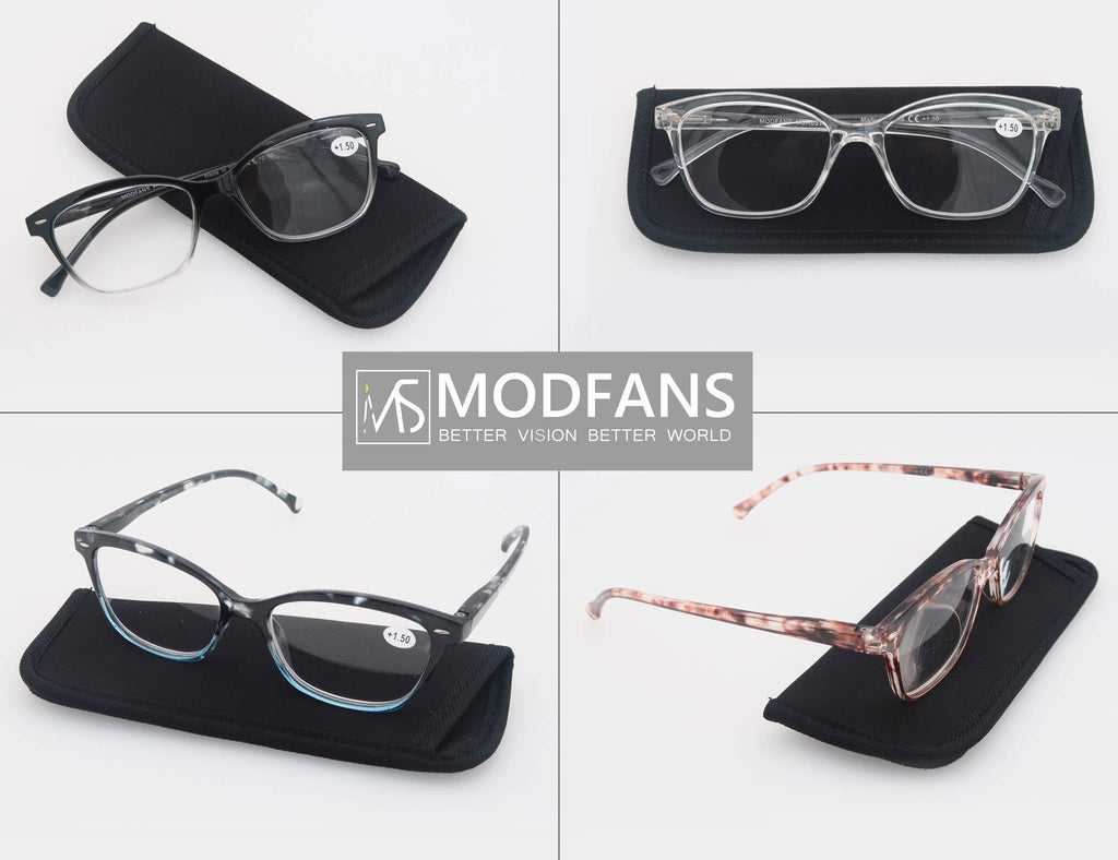 MODFANS Women Reading Glasses 1.5 4 Pair Stylish Ladies Readers with Comfort Spring Hinge Pattern Design Pouch Included