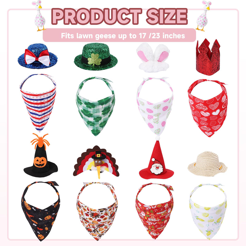 8 Set Seasonal Holiday Porch Goose Outfits 4th of July Summer All Seasons Geese Bandana Lawn Goose Clothes Costume Clothing for 23" Plastic Cement Goose Statue Patio Yard Outdoor Decor