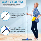Floor Squeegee with Telescopic Long Handle 59'', Heavy Duty 18" Rubber Wiper Broom for Concrete, Bathroom Tile, Garage, Deck