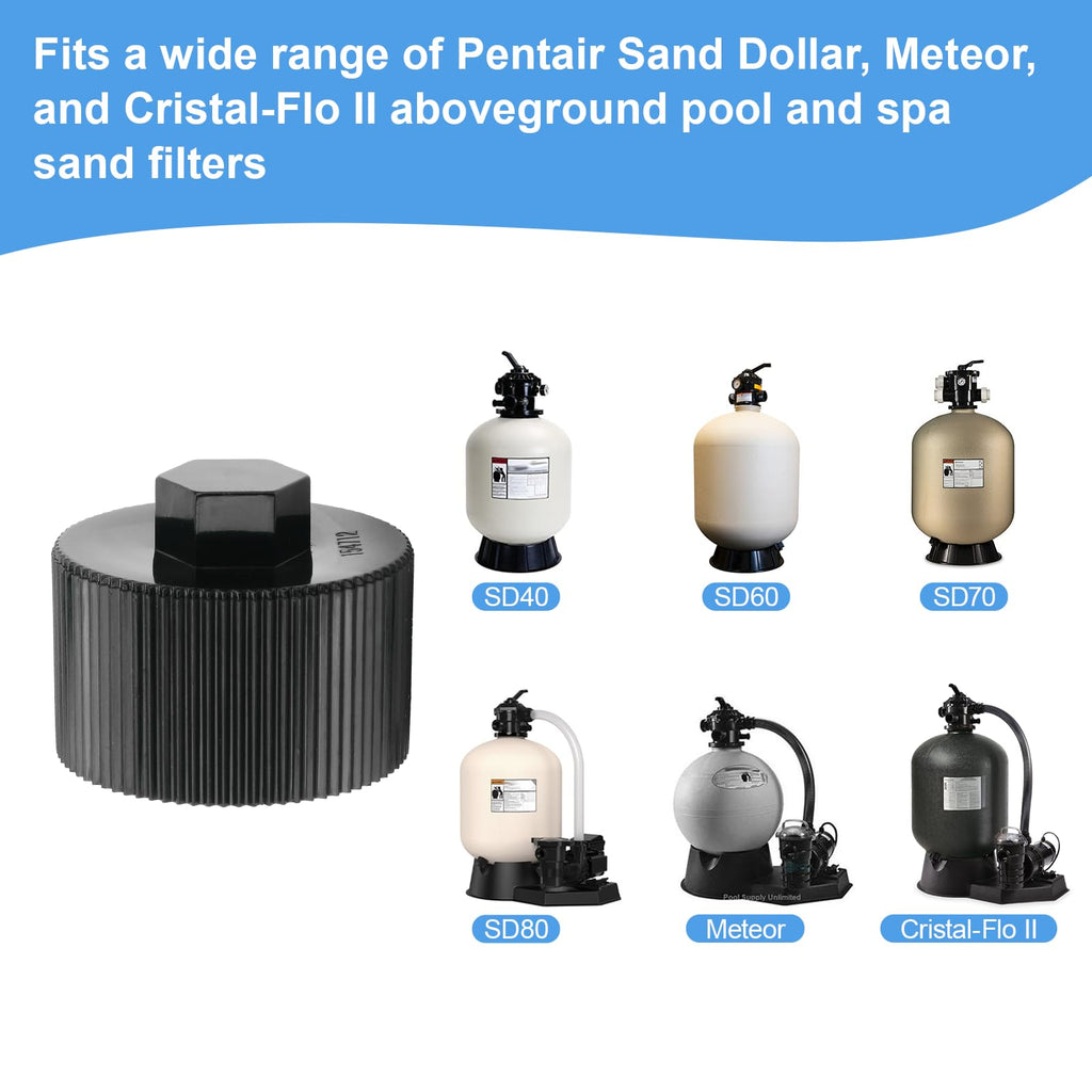 154712 Filter Drain Cap Replacement, Sand Filter Drain Plug for Pentair Sand Dollar Top Mount Pool, Pentair Meteor, Cristal-Flo Ii Pool & Spa Aboveground Sand Filter Drain Cap (2 Pack)