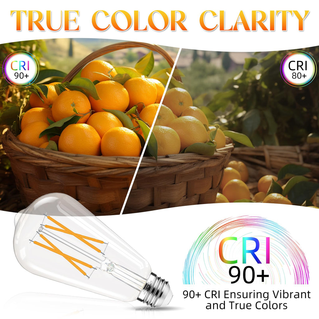 GvvooHome Edison Bulbs, E26 LED Bulb 60 watt Equivalent, Non-Dimmable, Soft White 2700K, ST58 Vintage Light Bulbs, 90+ CRI, 6W 600LM, E26 Medium Base, Clear Glass, 12 Pack