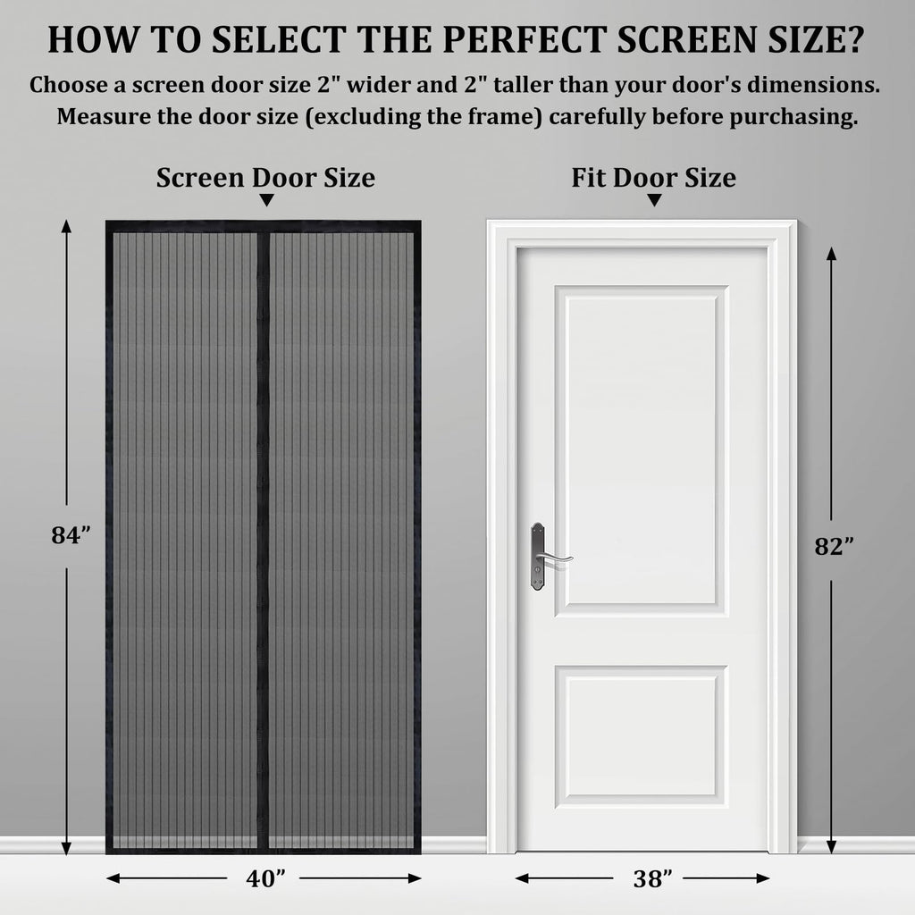 Magnetic Screen Door - Self Sealing, Heavy Duty, Hands Free Mesh Partition Keeps Bugs Out Let Breeze in- Pet and Kid Friendly - Keep Open Feature (Black, Fit Door Size 38 x 82 Inch)