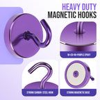 Neosmuk Magnetic Hooks, Heavy Duty 180 lb Magnet Hooks for Cruise Ship Door & Walls, Refrigerator & Grill, Extra Strong Neodymium Hanging Travel Essentials, Purple