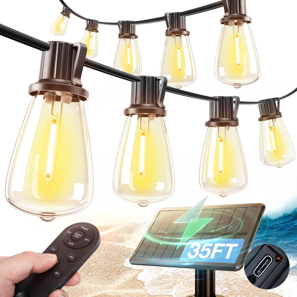 addlon 35FT Solar String Lights Outdoor Waterproof with Remote & USB Port