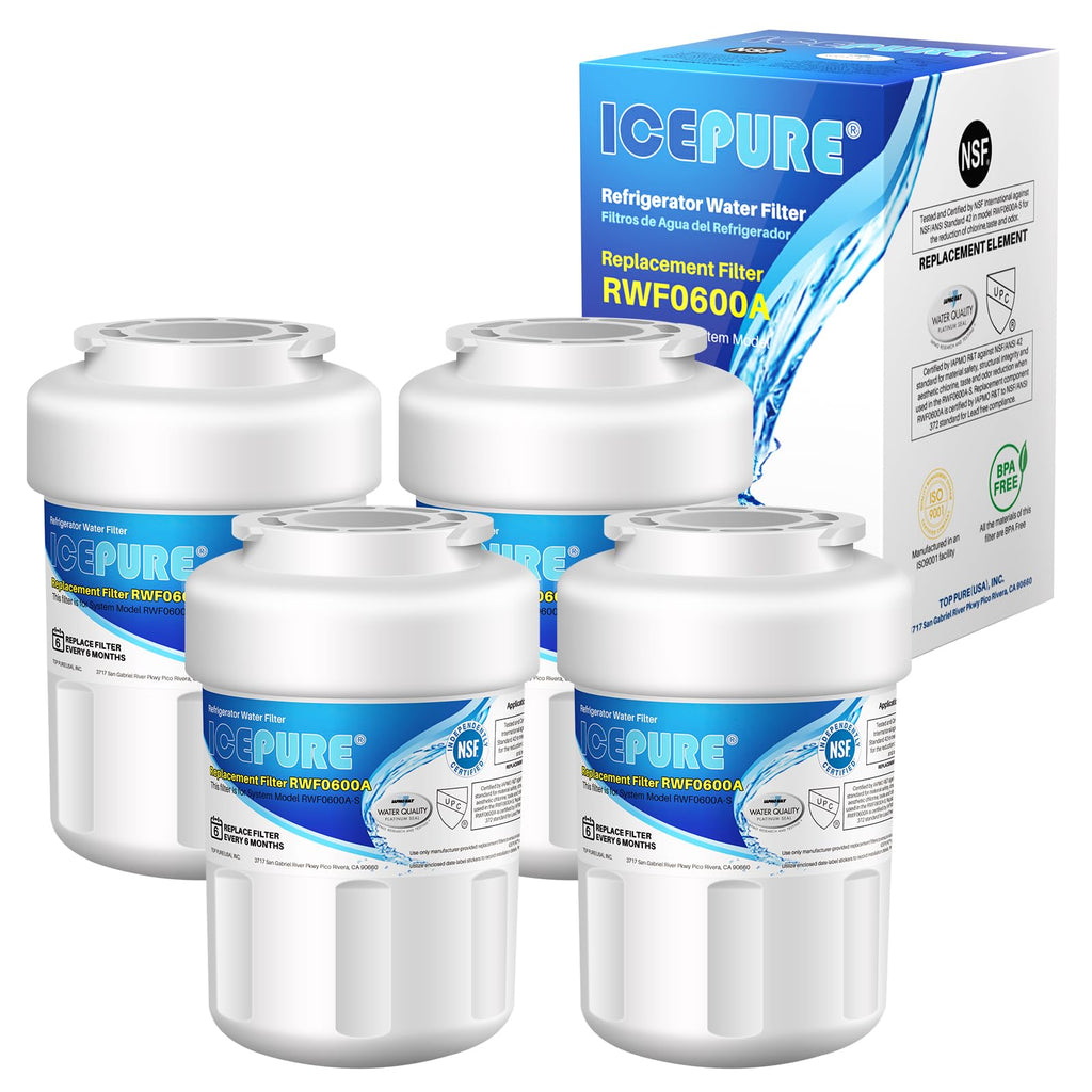 ICEPURE RWF0600A Replacement for GE MWF, MWFP, 197D6321P006, WFC1201, MWFA, PC75009, HDX FMG-1, GSE25GSHECSS, 46-9996, GSH25JSDDSS, PSHS6PGZBESS, GWF, SGF-G9, RWF1060 Refrigerator Water Filter 4PACK