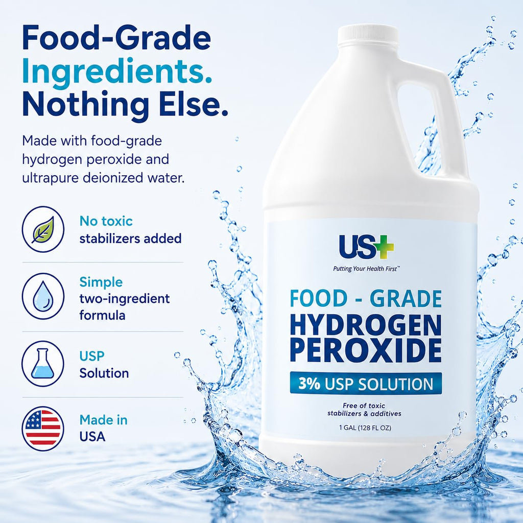 US+ Hydrogen Peroxide 3%, Food Grade, USP - Made in USA, 1 Gallon