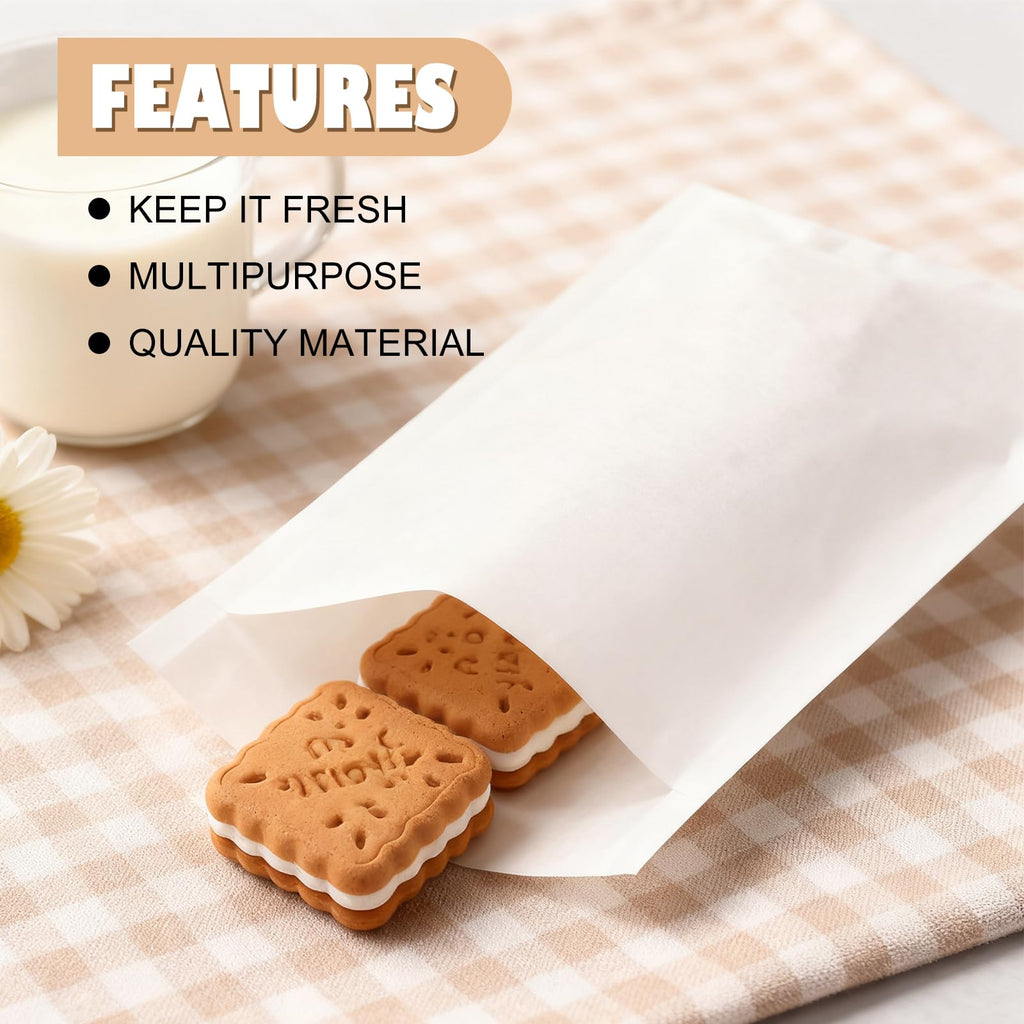 GBACHOOSE 800 Pack Wax Paper Bags 4x6 inch, Greaseproof Bag Paper Cookie Bags Bakery Wax Bag for Food, Cookie, Candies and More(White)