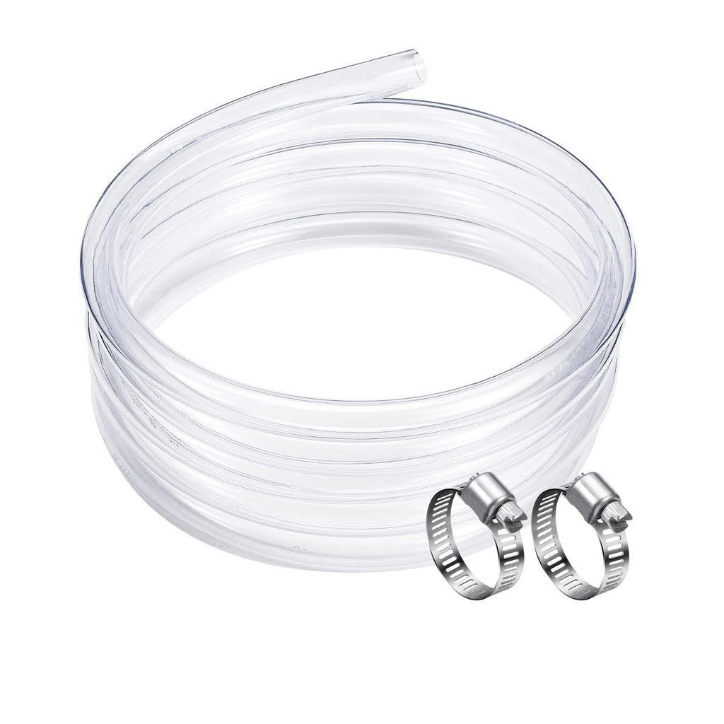 DAVCO 1/2" ID - 10 ft Clear Vinyl Tubing, Low Pressure Flexible PVC Tube, Heavy Duty UV Chemical Resistant Lightweight Plastic Vinyl Hose, BPA Free and Non Toxic, with 2 Stainless Clamps