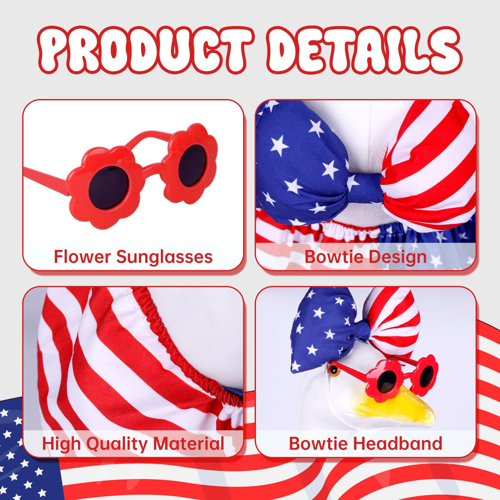 ENBOFID 4th of July Bikini Porch Goose Outfits, Patriotic Summer Goose Outfits Costume for 23inch Plastic Cement Statue, Independence Day Goose Outfits Clothes for Outdoor Garden Patio Decor