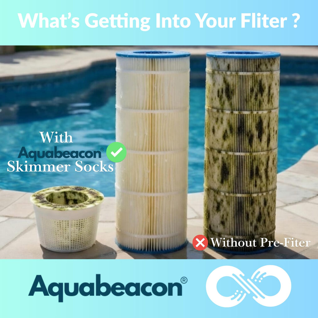 Aquabeacon® Premium 60-Pack Original Longer Lasting Pool Skimmer Socks PureGuard, Ultrafine Mesh Perfect Pool & Spa Savers for Filters, Baskets, and Skimmers