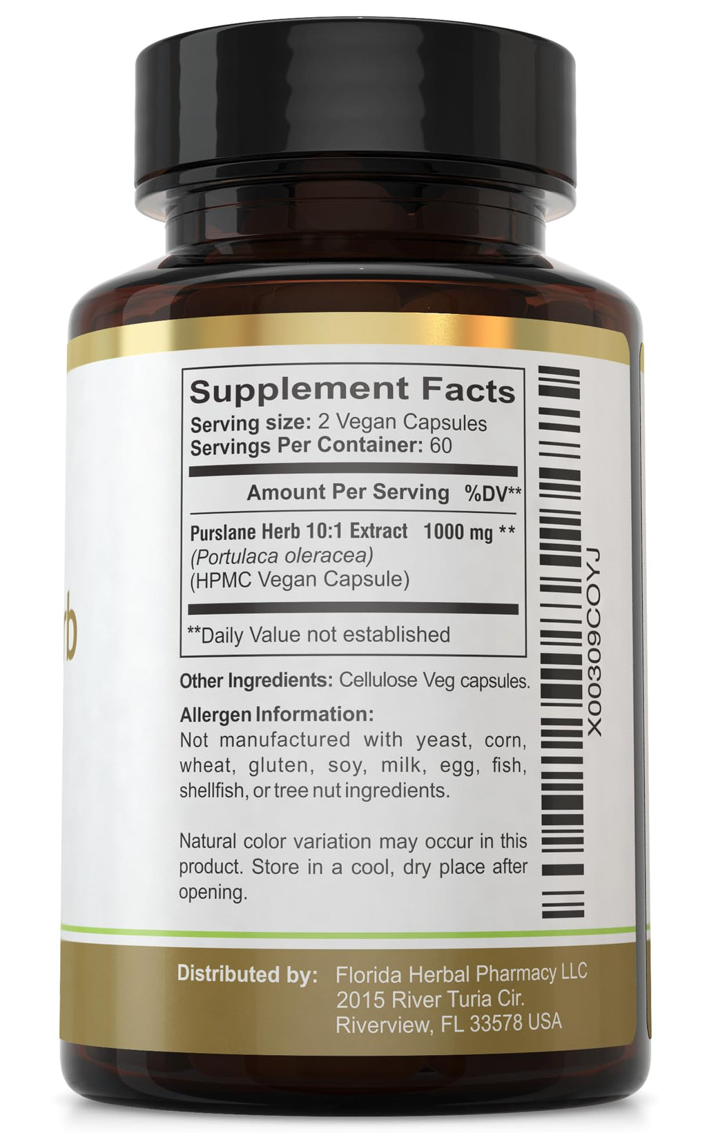 Florida Herbal Pharmacy, Purslane Herb Extract Supplement Capsules 10:1 (120 Capsules)