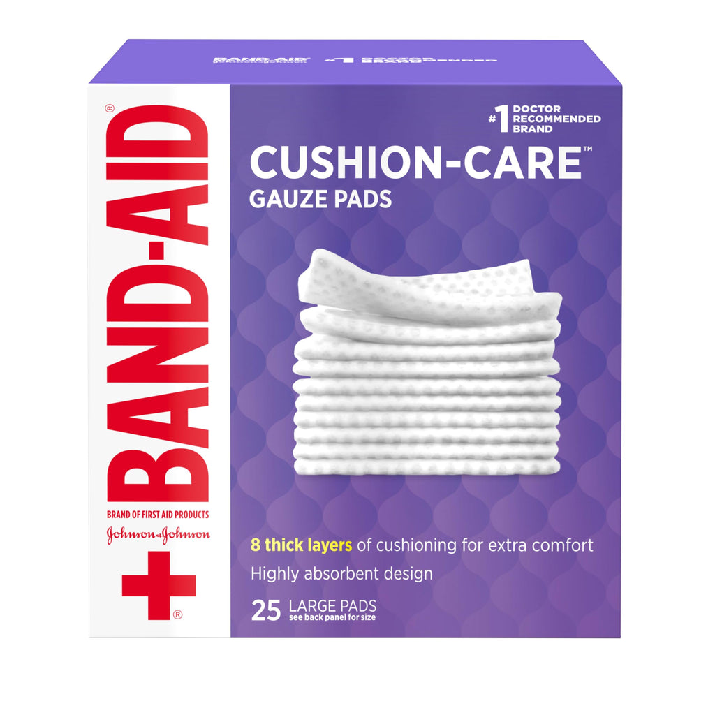 BAND-AID Brand Cushion-Care Gauze Pads, Large Size, 4 in x 4 in, 25 Count