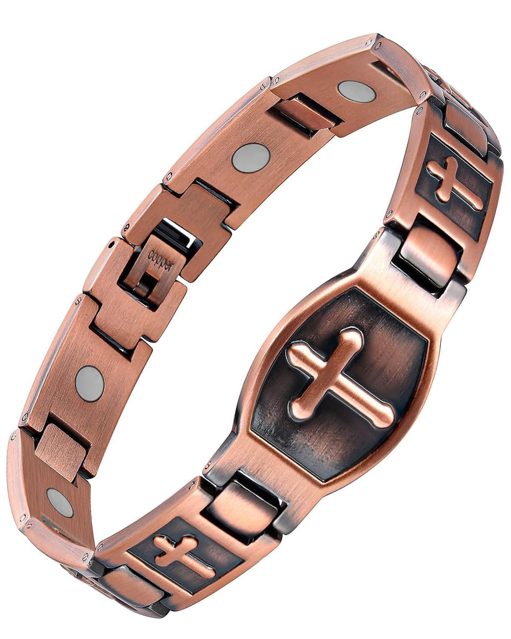 Feraco Copper Cross Bracelet for Men,Magnetic Therapy Christian Bracelets