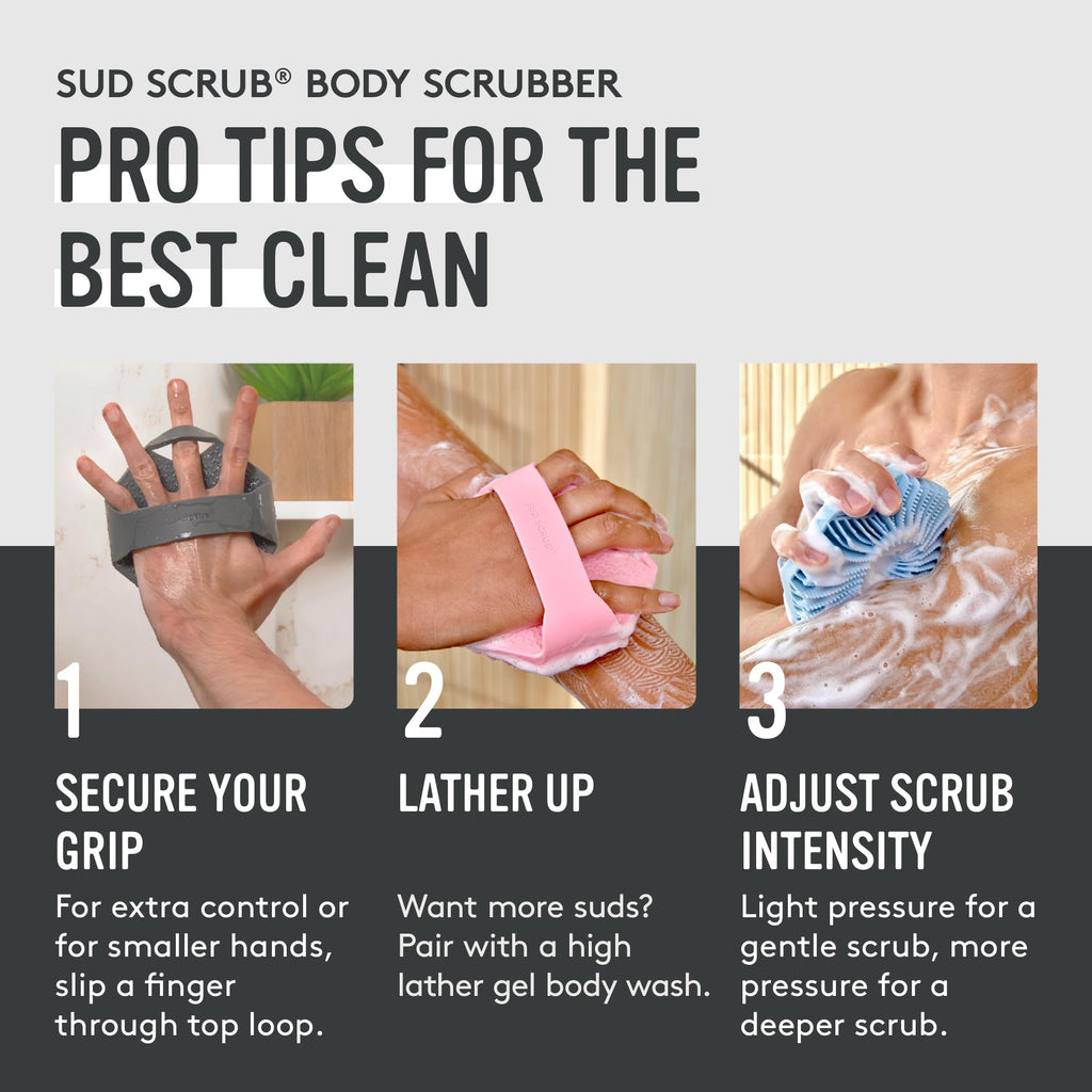 Sud Scrub Antimicrobial Silicone Body Scrubber, Exfoliating Shower Scrubber for Sensitive Skin, Eco Friendly Silicone Body Brush