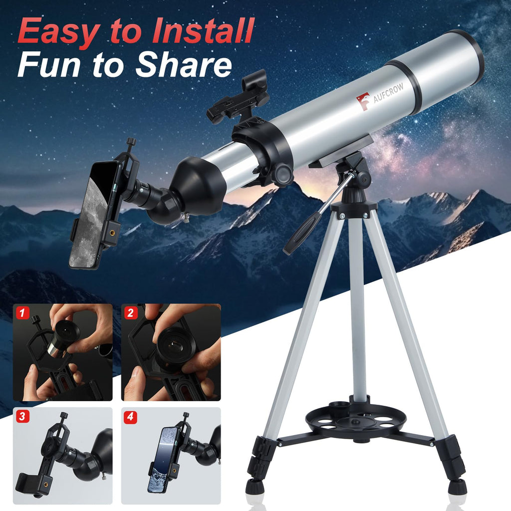 Telescope for Kids Adults 80mm Aperture 600mm Refractor Telescopes High Magnification Astronomical Telescope for Beginner, Telescopio with Phone Adapter Carrying Bag Tripod