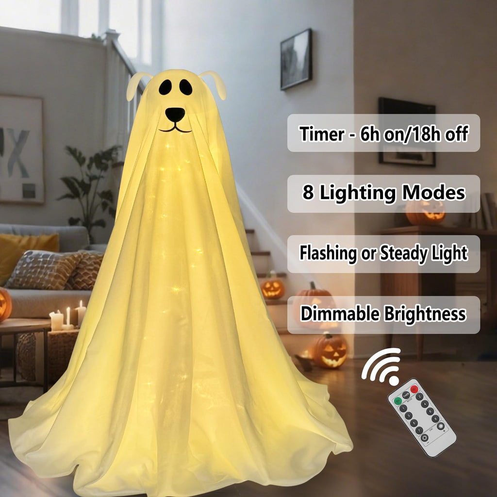 Halloween Decorations, 2.5FT Light Up Halloween Ghost Dog with Remote