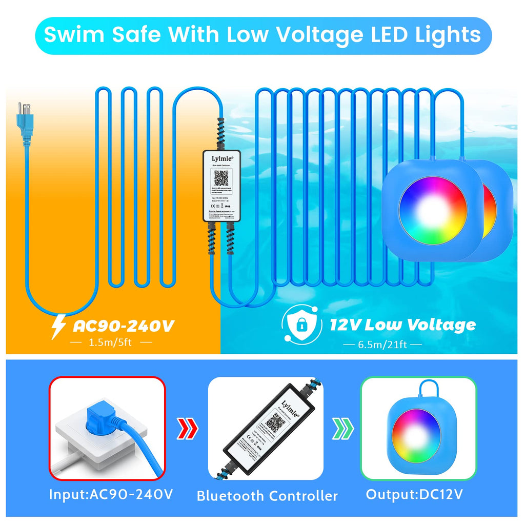 LyLmLe LED Pool Lights for Aboveground Pool, 50W 2 in 1 Double Lights for Giant Pool, Magnetic Underwater Lighting with Timer, 2000lm Dimmable,2x25W IP68 Waterproof Underwater Light for IngroundPool