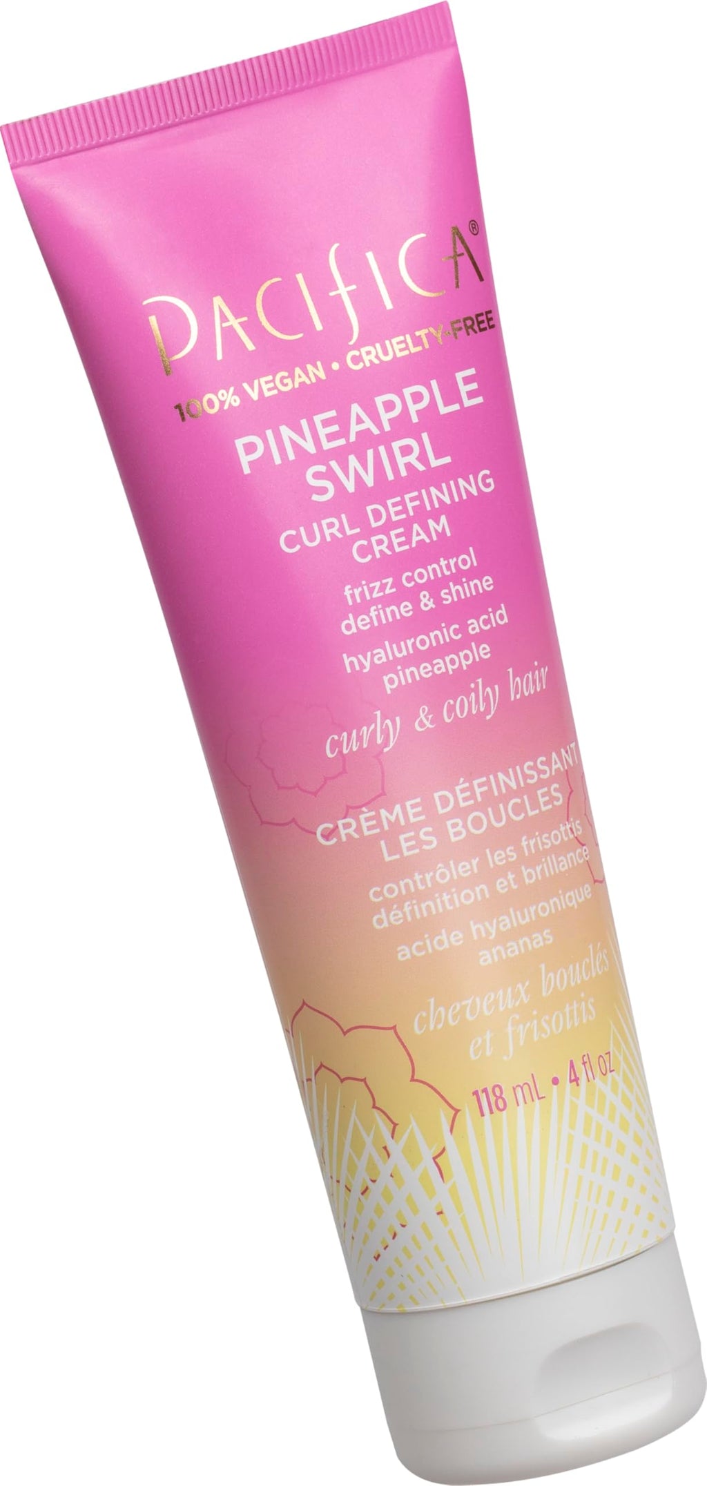 Pacifica Pineapple Swirl Curl Defining Cream – Bounce, Frizz Control & Curl Enhancer Styling Cream for Curly Hair & Wavy Hair – Coconut Oil & Hyaluronic Acid For No-Crunch Hold – Cruelty-Free – 4-oz