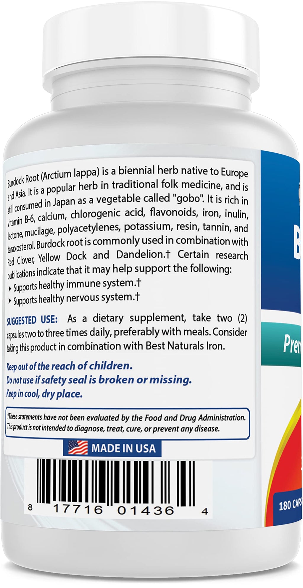Best Naturals Burdock Root 425 mg 180 Capsules (180 Count (Pack of 3))