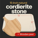 Hans Grill Rectangular Pizza Stone with Peel, 15 x 12 Inch Cordierite Stone