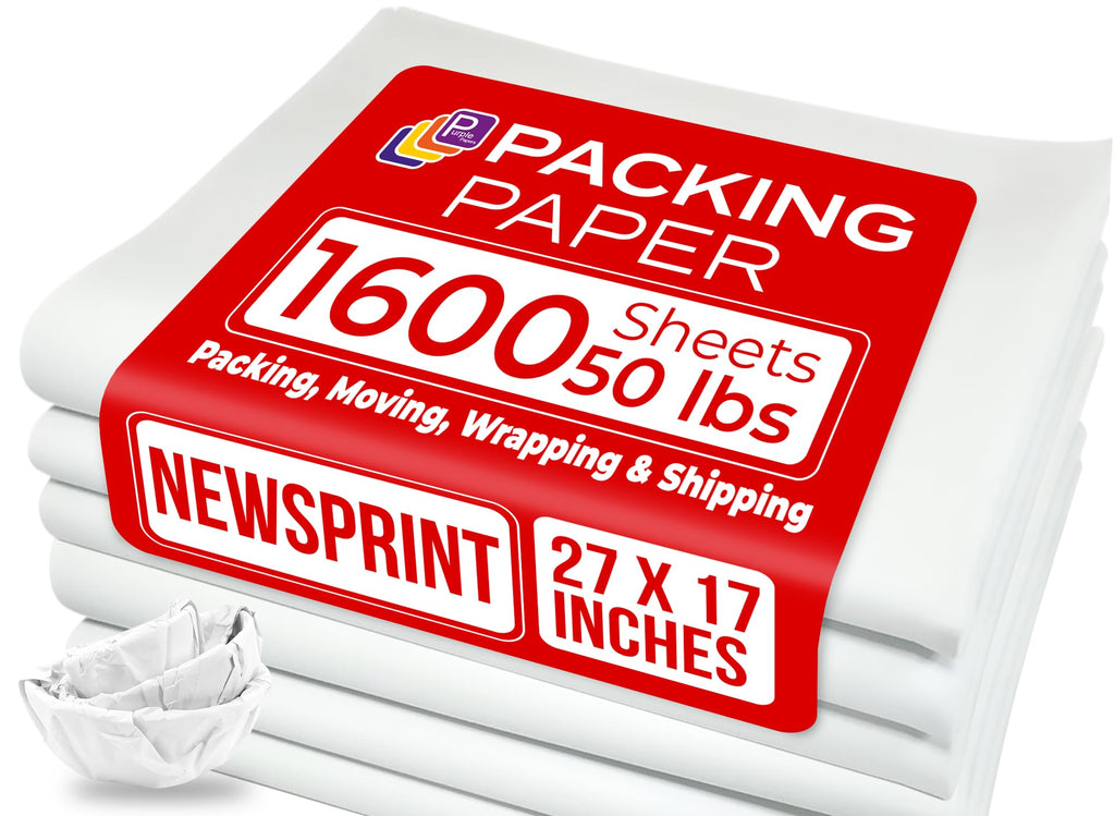 Purple Papers White Bulk Packing Paper | 1600 sheets | 27" x 17" | 50 lbs | Sheets for Moving - Newsprint Paper - Must Have in Your Moving Supplies | Newsprint Papers | Packaging Paper