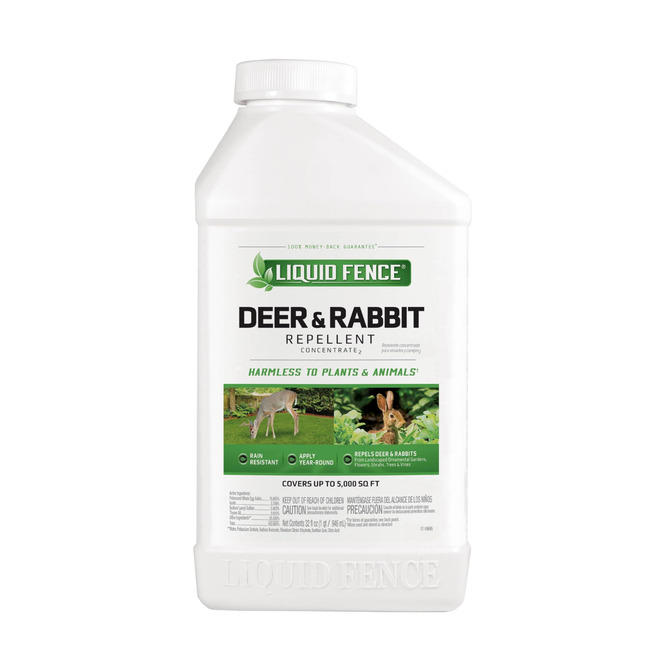 Liquid Fence Deer And Rabbit Repellent Concentrate 32 Ounces, Apply Year-Round